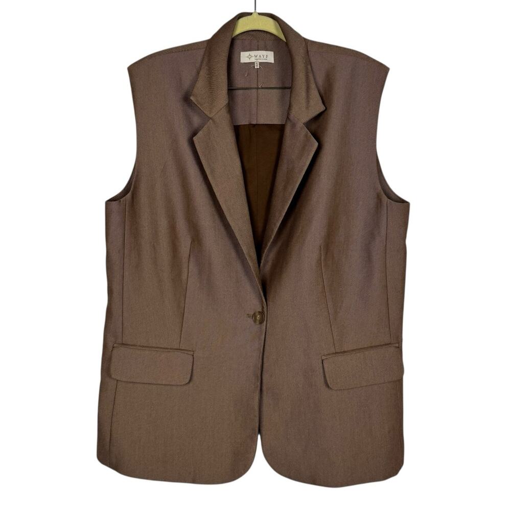 New Wayf Brown Button Up Sleeveless Blazer Vest Sz Large Business Formal Preppy